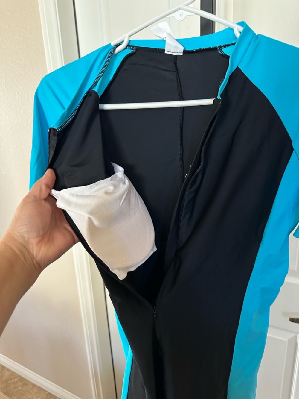 Women’s Short Sleeve Swim Suit Black and Teal - Picture 2 of 3